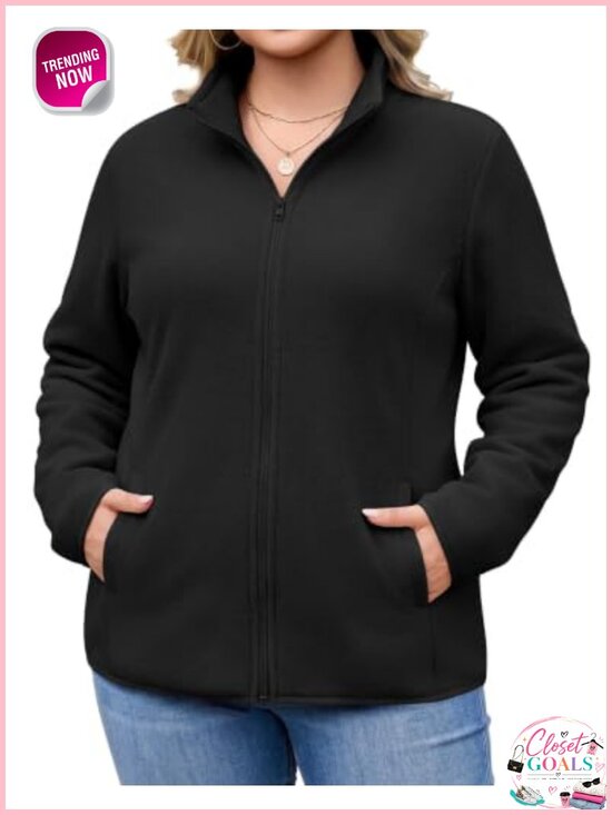 Other - Plus Size Fleece Jacket Full Zip Lightweight Coat Polyester